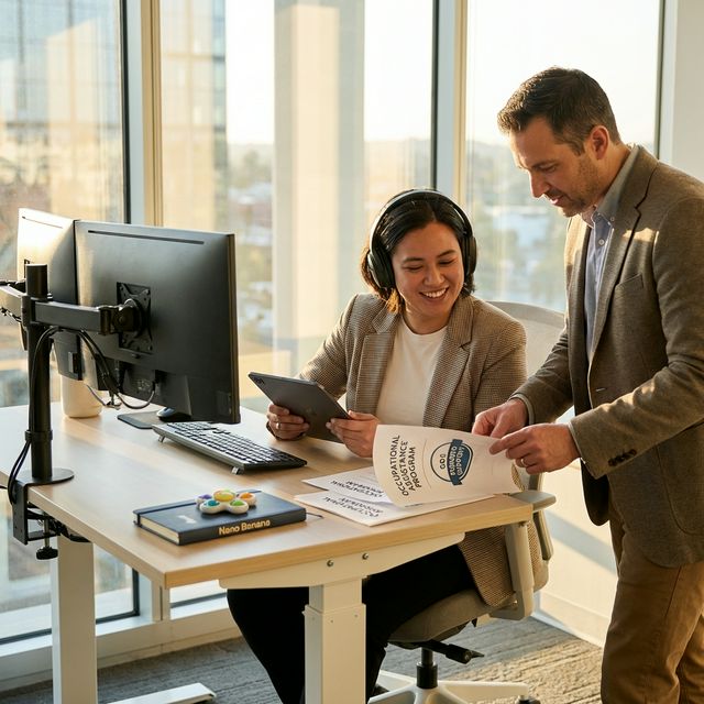 Professional reviewing documents with a supportive coach